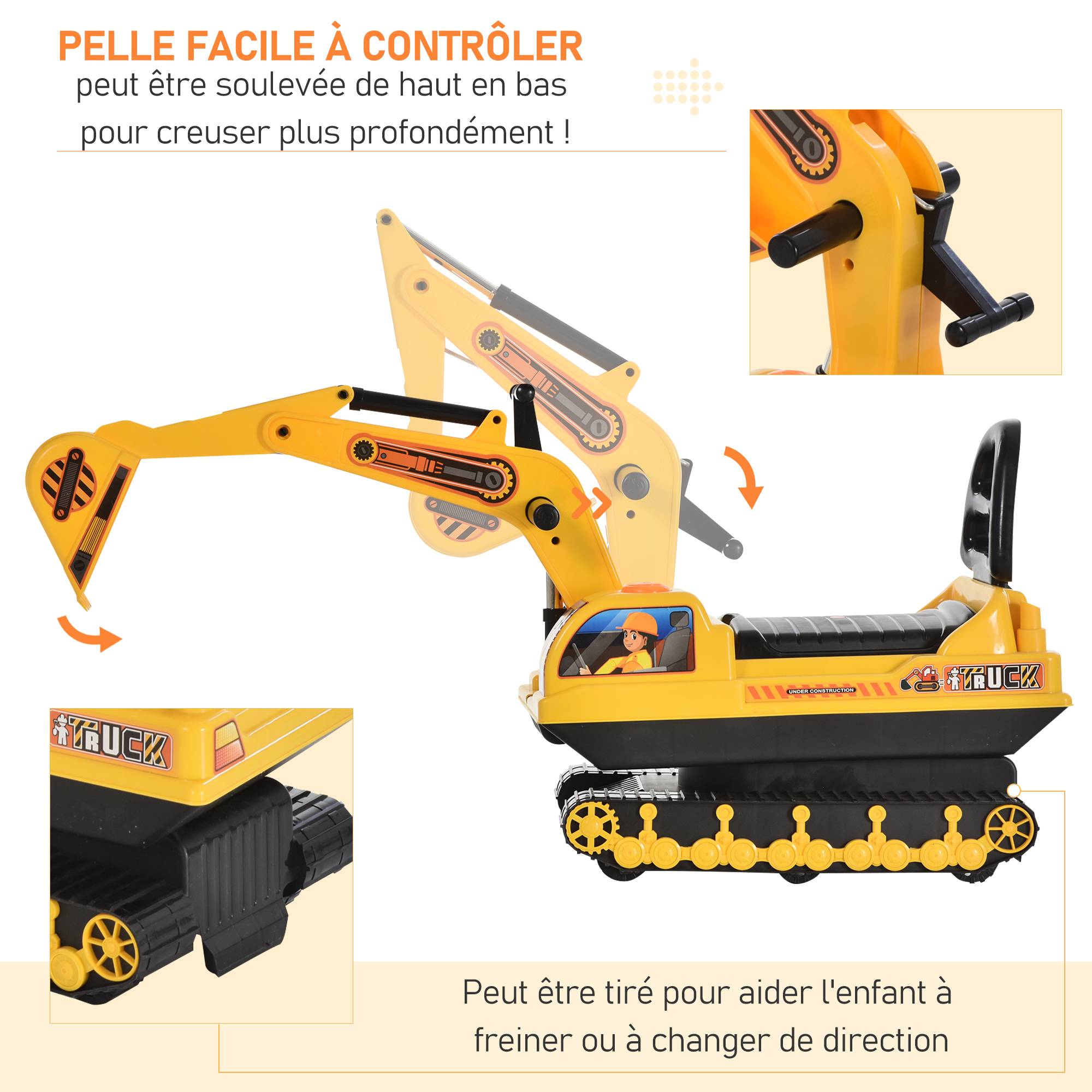 Porteur Enfant tractopelle 18-48 Mois Coffre klaxon Fonction pivotante - Image 7