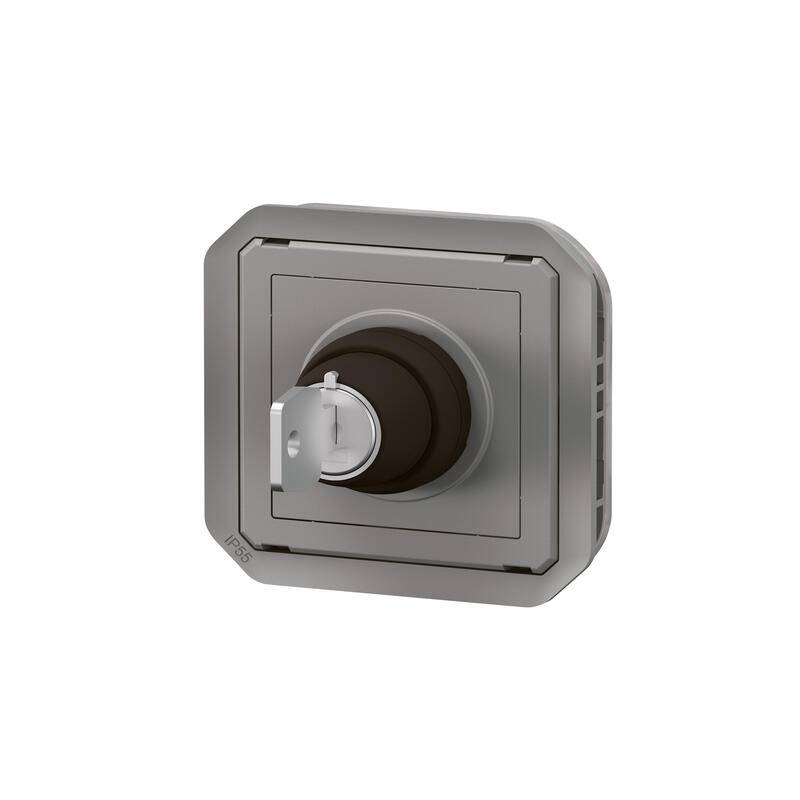Legrand - Interrupteur à clé 2 positions PLEXO 10A 250V avec enjoliveur gris - LEGRAND - 069534L - Image 1