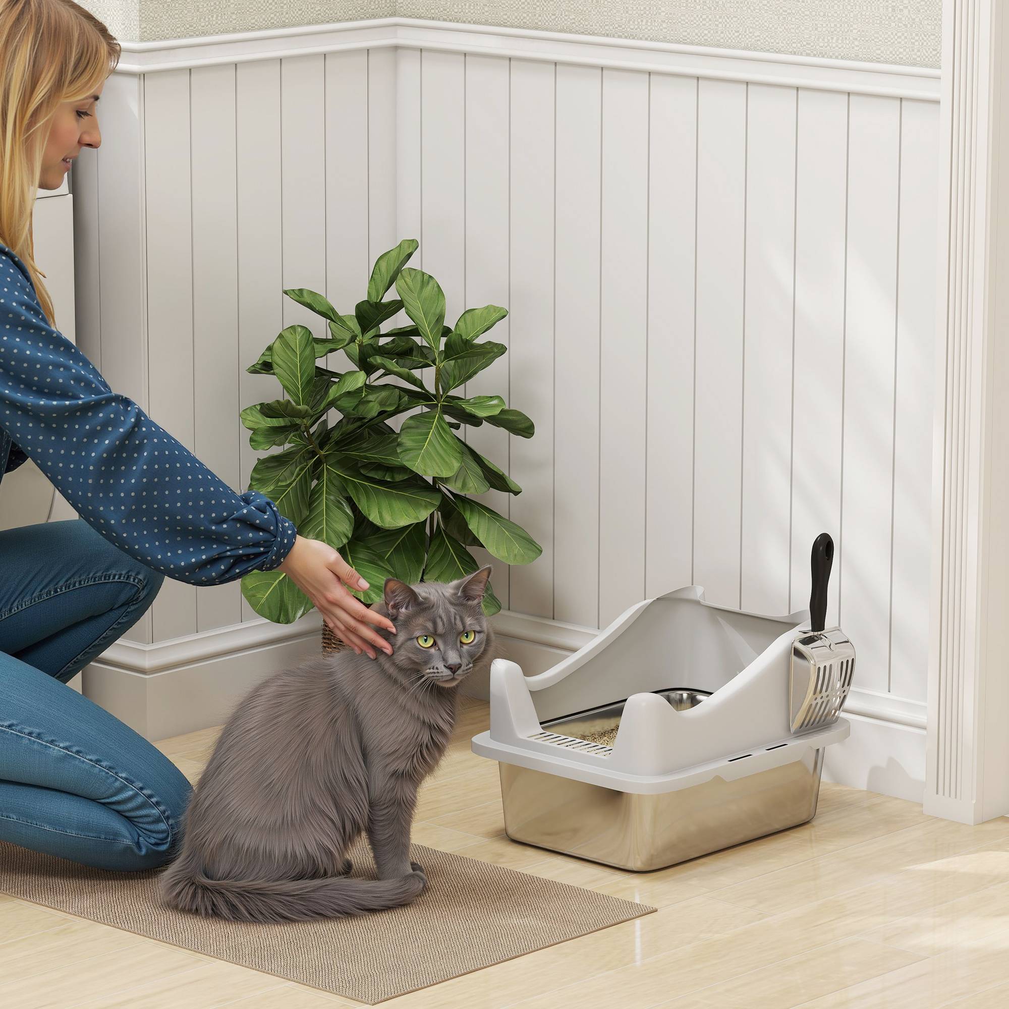Bac à litière Acier inoxydable Pour chatons Confort 43.1cm Gris - ComfortXL Outdoor Living - Image 3