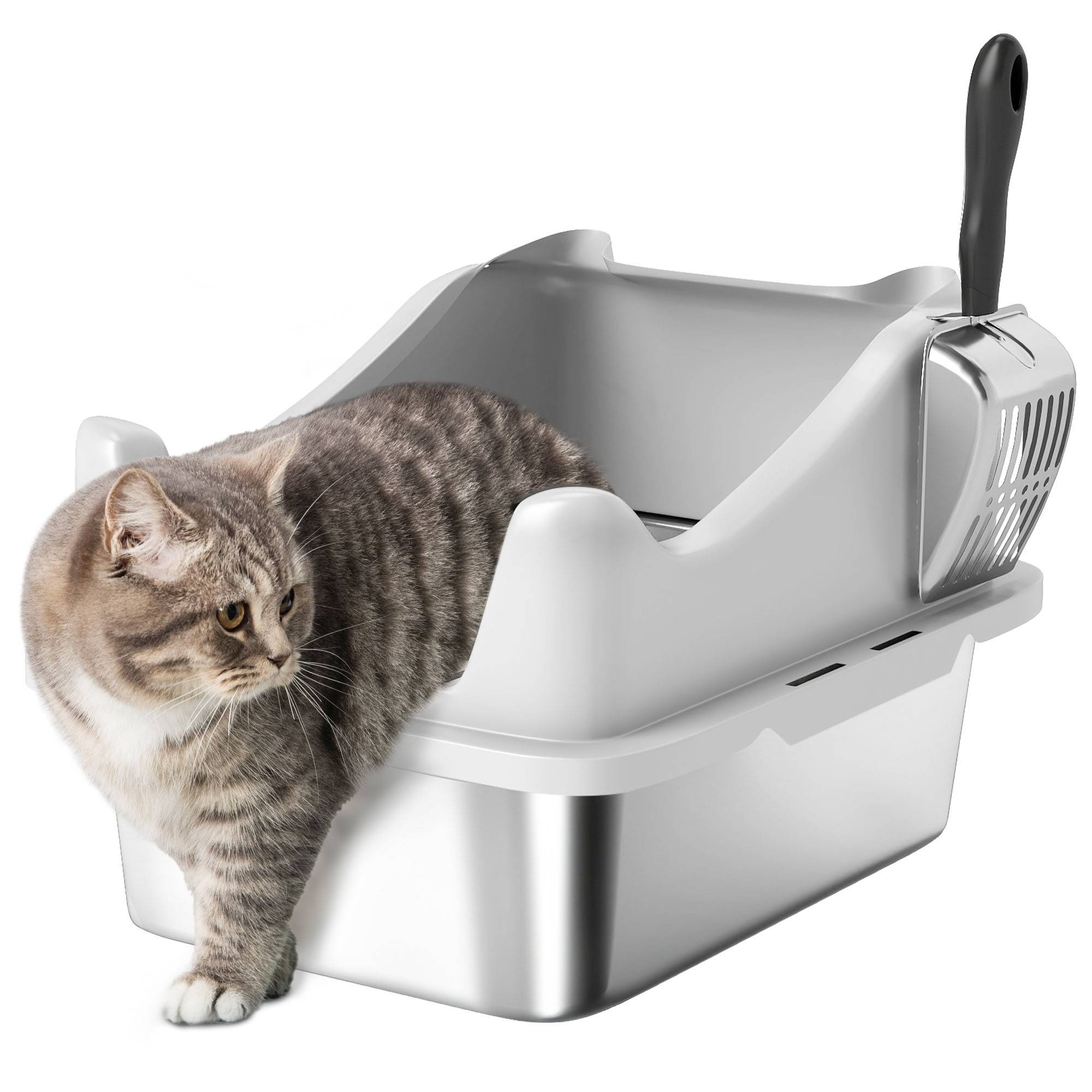 Bac à litière Acier inoxydable Pour chatons Confort 43.1cm Gris - ComfortXL Outdoor Living - Image 1