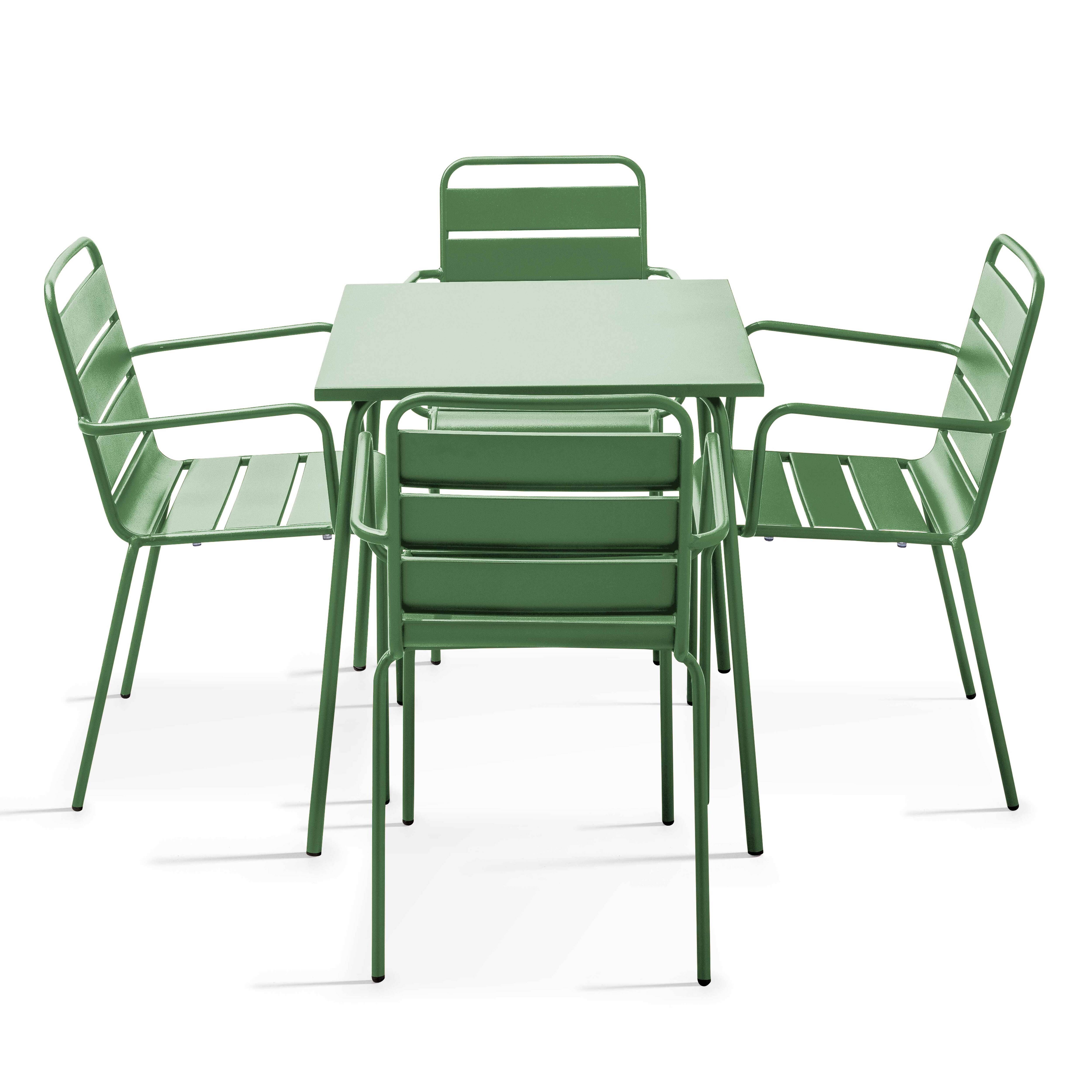 Oviala - Ensemble table de jardin carrée et 4 fauteuils acier vert cactus Palavas - Oviala - Imagen 1