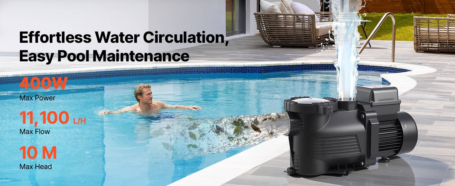 Vevor - VEVOR Pompe piscine 400 W, 11 100 L/h, hauteur refoulement 10 m, monovitesse, panier filtrant et minuterie 24 h, 220-240 V CA. - Image 9