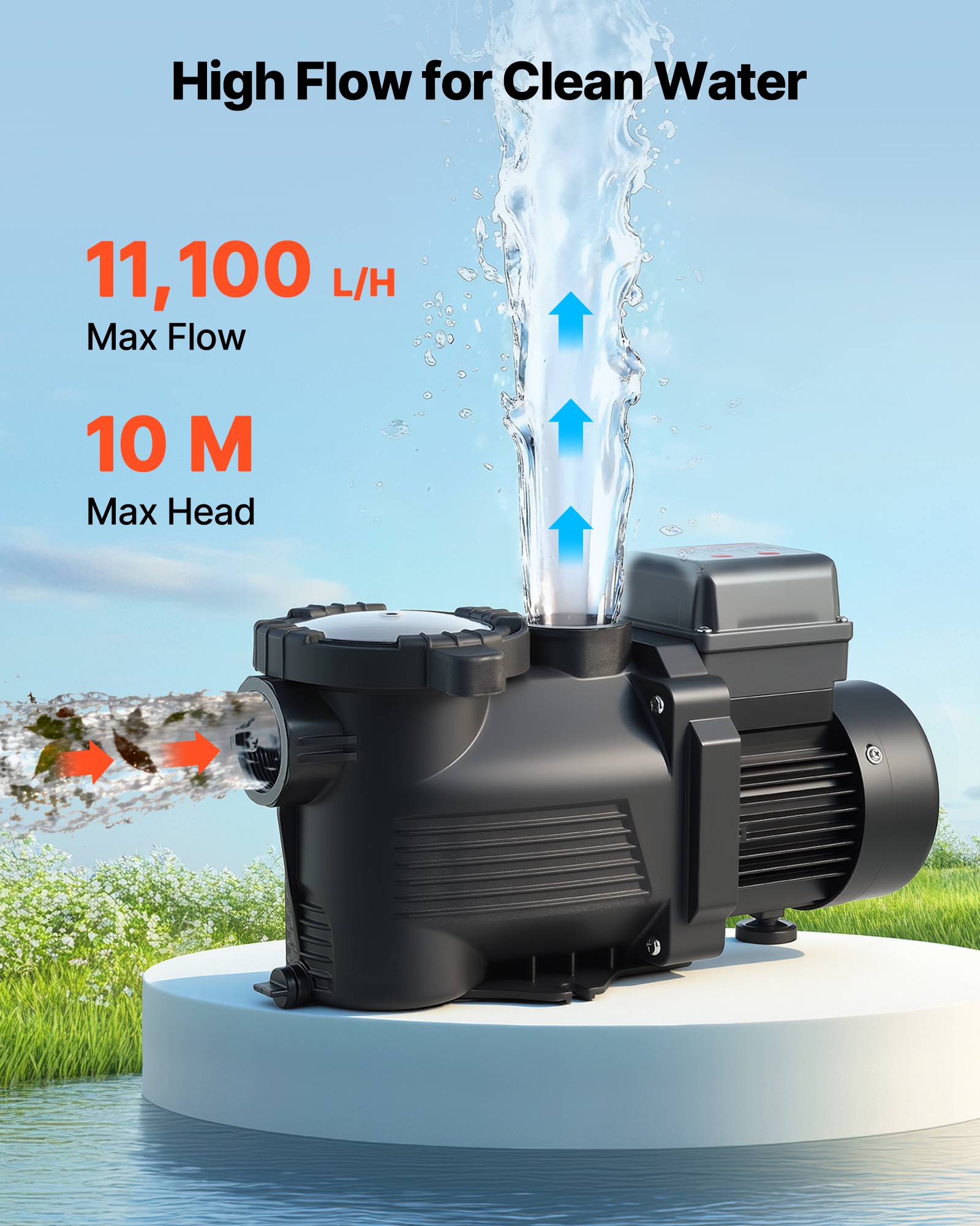 Vevor - VEVOR Pompe piscine 400 W, 11 100 L/h, hauteur refoulement 10 m, monovitesse, panier filtrant et minuterie 24 h, 220-240 V CA. - Image 2
