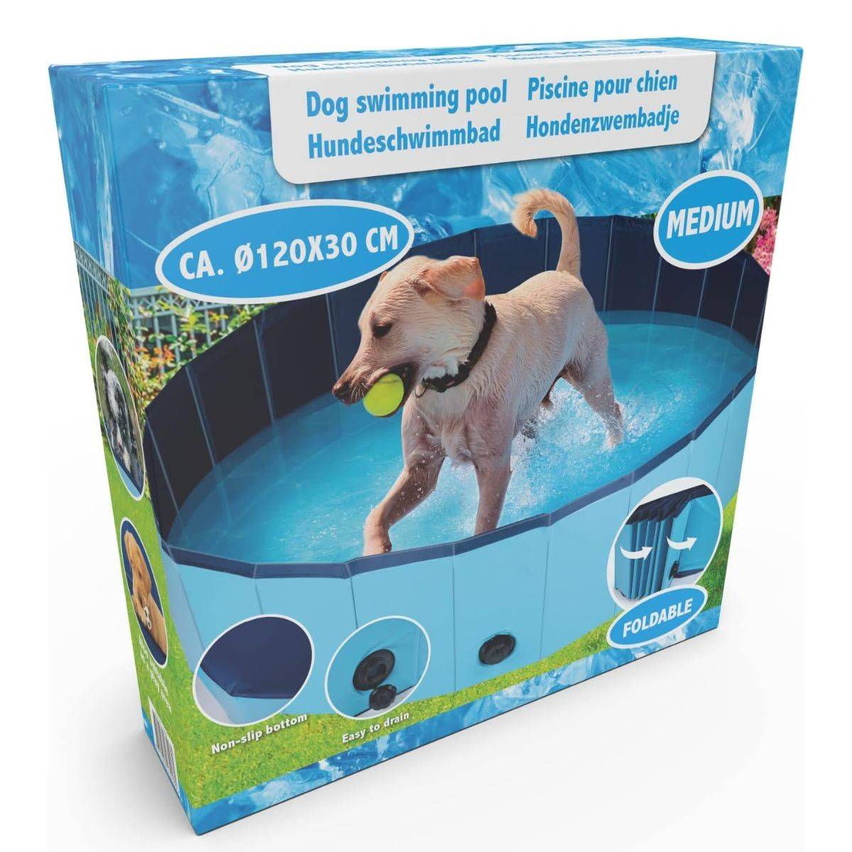 Piscine pour Chien PVC 120x30 cm Sol Antidérapant Jeu d'eau pour Animaux KZ GARDEN - Imagen 9