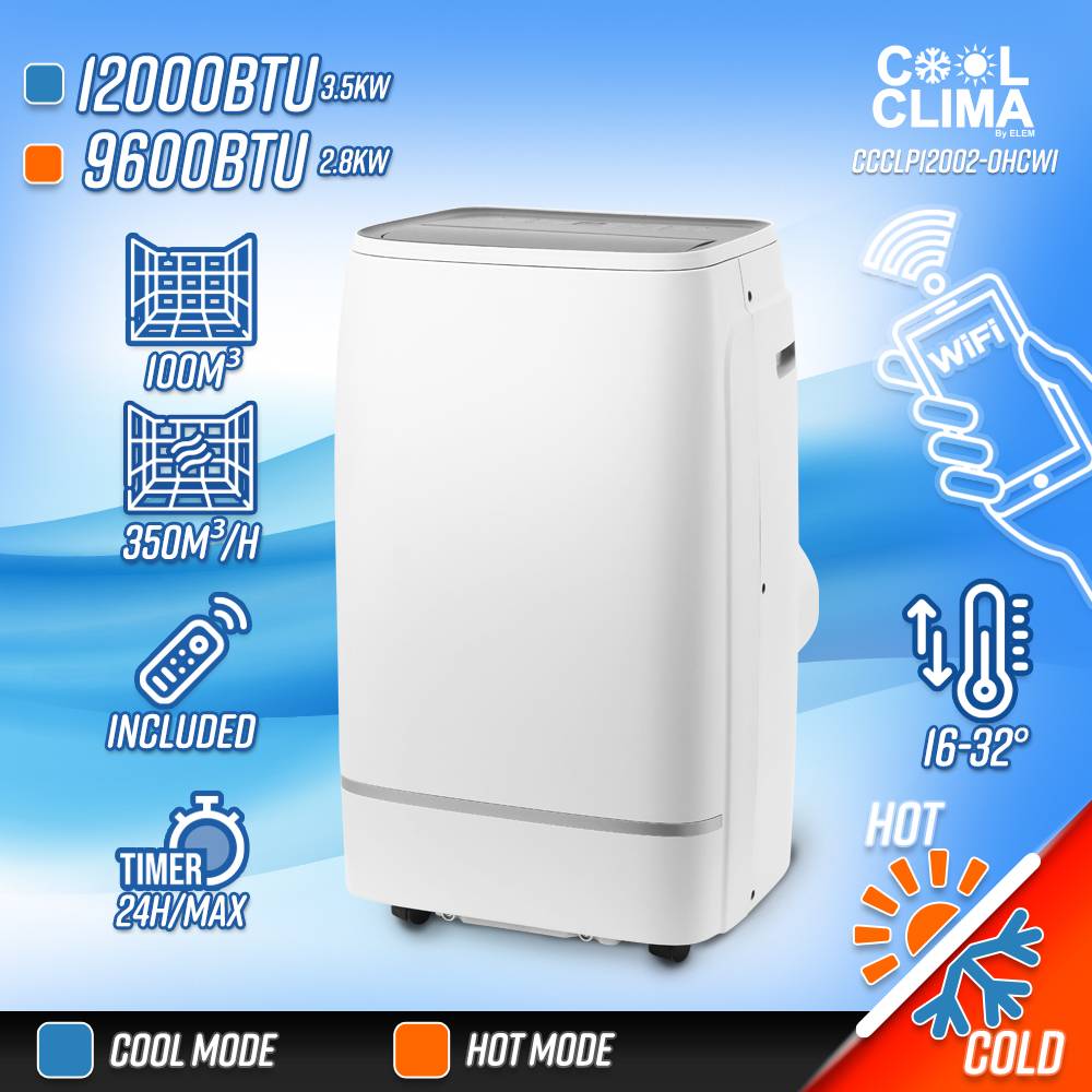 Cool Clima - Climatiseur mobile réversible chaud/froid 12000BTU - 3.5KW avec télécommande et fonction Wifi - Image 2