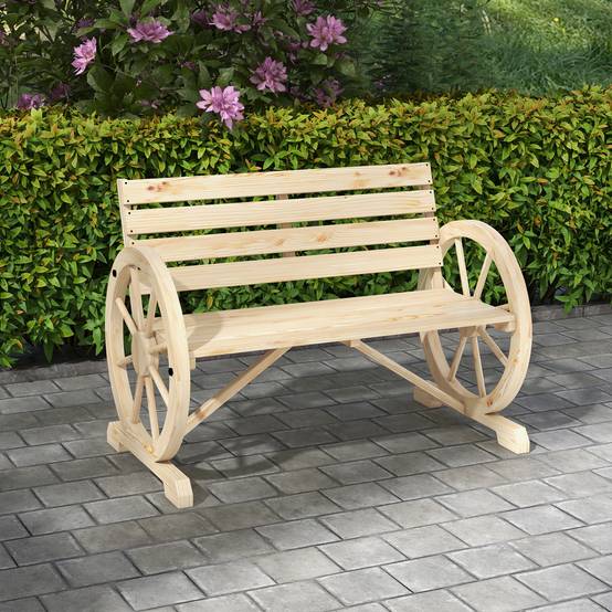 Outsunny - Banc de Jardin 3 places - Style Rustique Chic - accoudoirs Roues Charette - en bois - effet bois naturel - Outsunny - Image 6