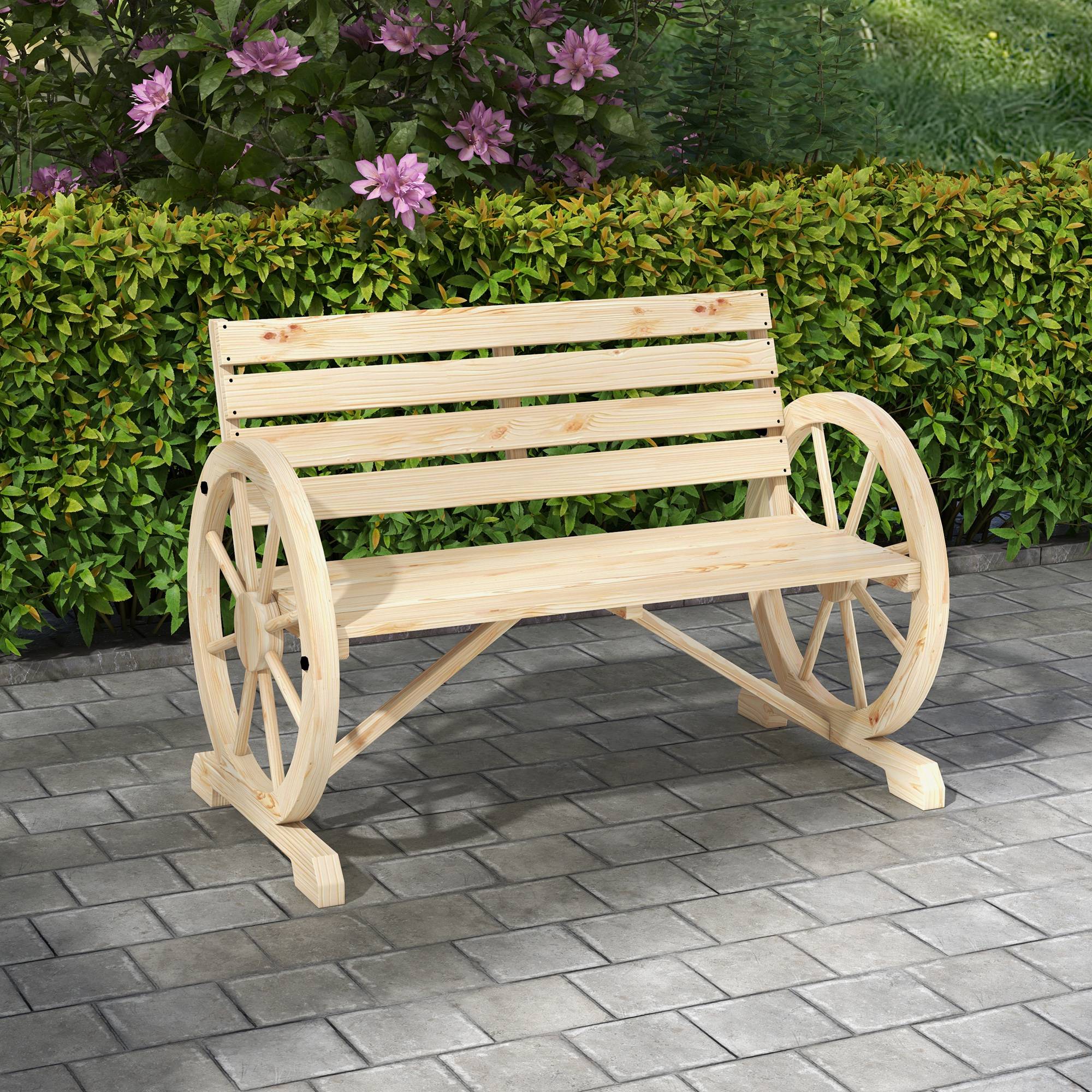 Outsunny - Banc de Jardin 3 places - Style Rustique Chic - accoudoirs Roues Charette - en bois - effet bois naturel - Outsunny - Image 6