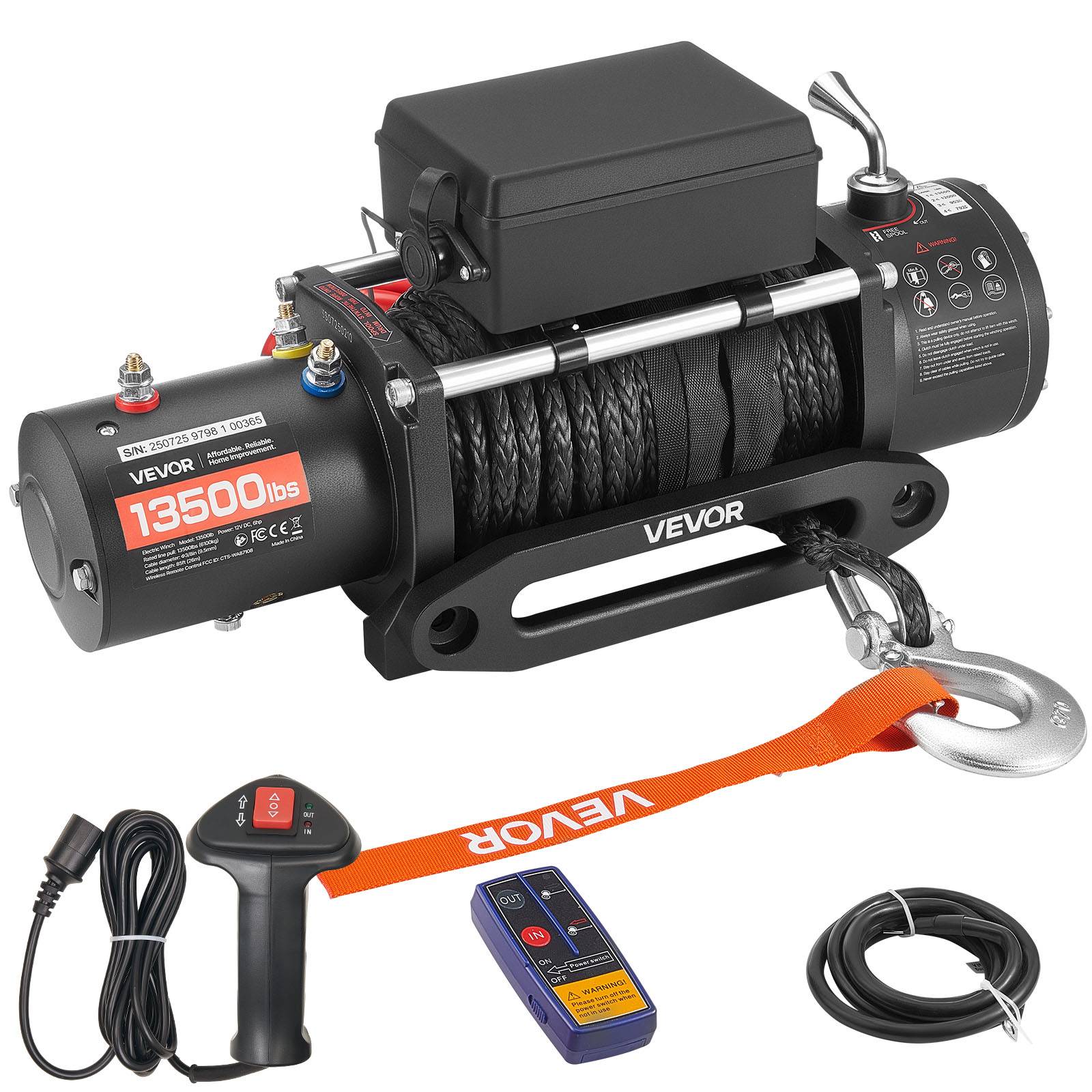 Vevor - VEVOR Treuil électrique 12 V 6 100 kg, corde synthétique 9,5 mm x 26 m, télécommande filaire et sans fil, boîtier IP55. - Image 1