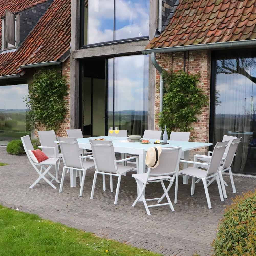 Wilsa Garden - Ensemble de jardin en aluminium blanc extensible 8/12 P WHITESTAR avec 8 fauteuils et 4 chaises - Imagen 1