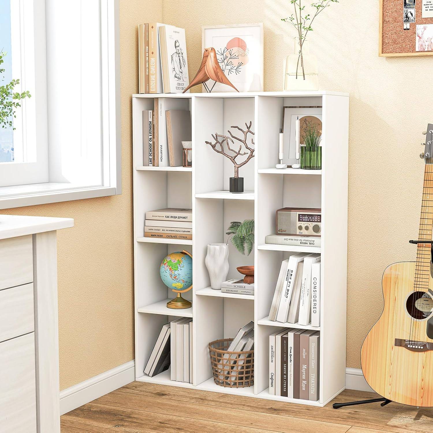 Bibliothèque à 11 Cubes, Étagère avec Compartiments Ouvertes, Meuble de Rangement pour Salon, Chambre, Bureau, 24 x 74 x 106 cm, Blanc - Image 2