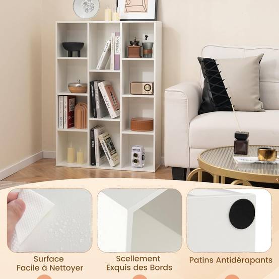 Bibliothèque à 11 Cubes, Étagère avec Compartiments Ouvertes, Meuble de Rangement pour Salon, Chambre, Bureau, 24 x 74 x 106 cm, Blanc - Image 9