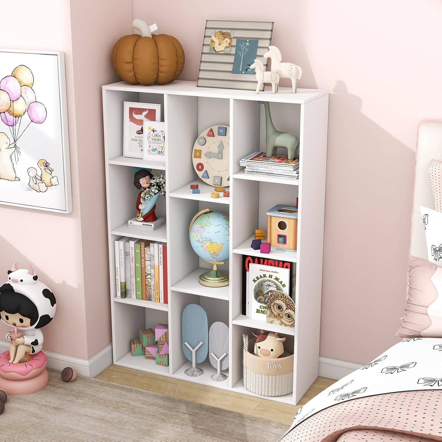 Bibliothèque à 11 Cubes, Étagère avec Compartiments Ouvertes, Meuble de Rangement pour Salon, Chambre, Bureau, 24 x 74 x 106 cm, Blanc - Image 4