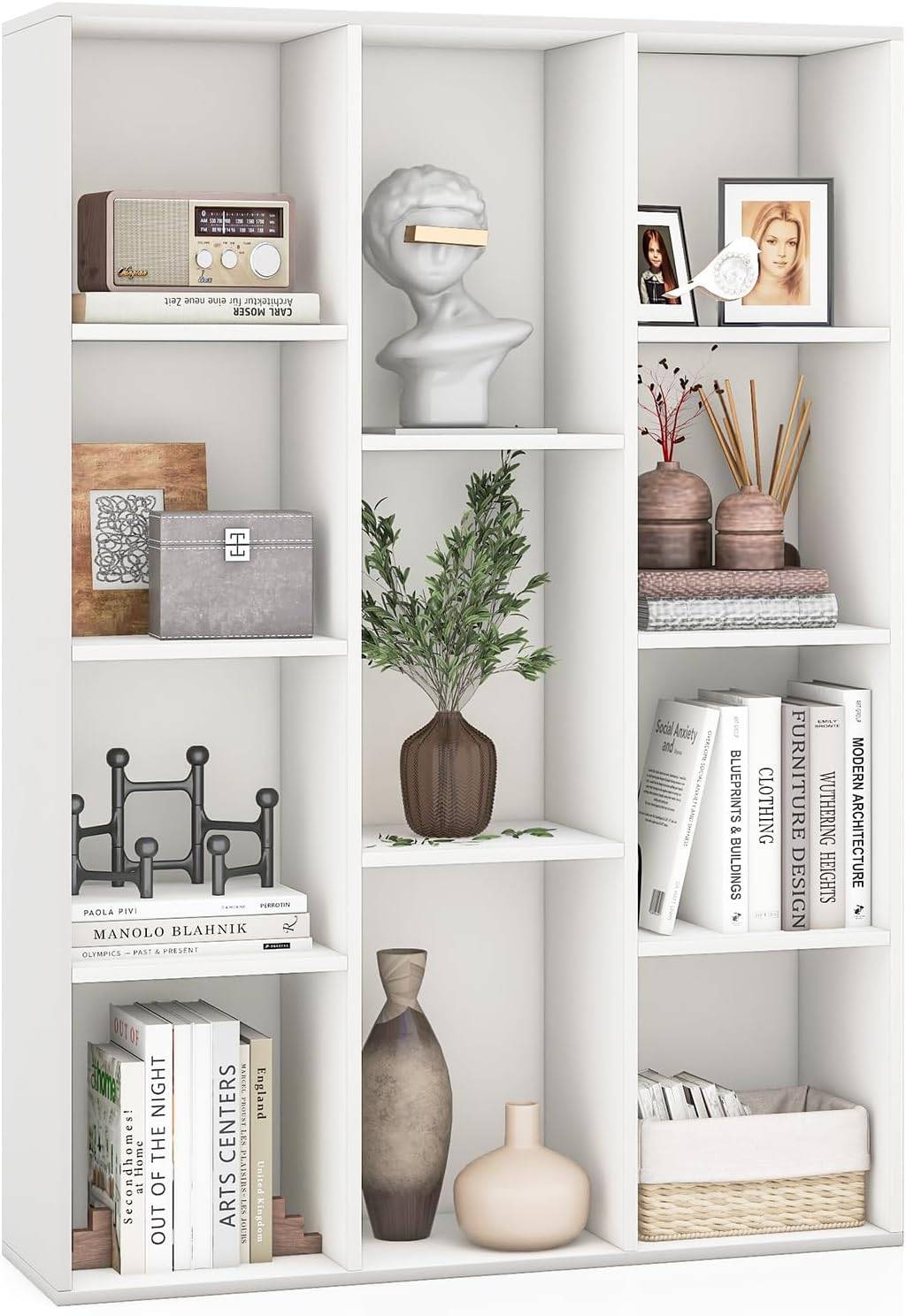 Bibliothèque à 11 Cubes, Étagère avec Compartiments Ouvertes, Meuble de Rangement pour Salon, Chambre, Bureau, 24 x 74 x 106 cm, Blanc - Image 1