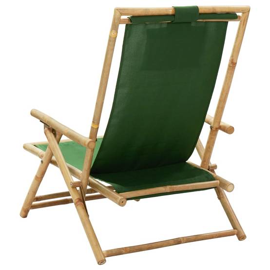 Chaise de jardin | Chaise de relaxation inclinable Vert Bambou et tissu - Image 4