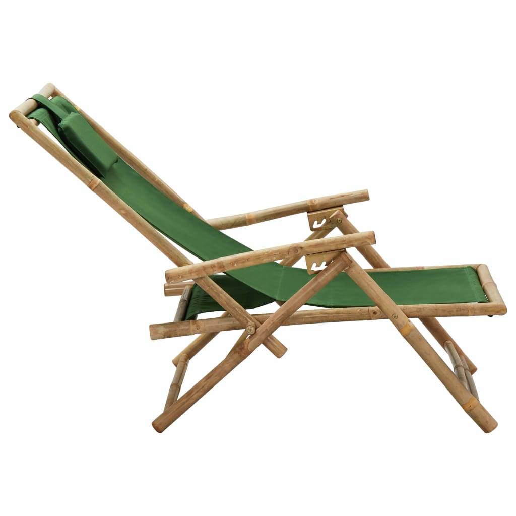 Chaise de jardin | Chaise de relaxation inclinable Vert Bambou et tissu - Image 5