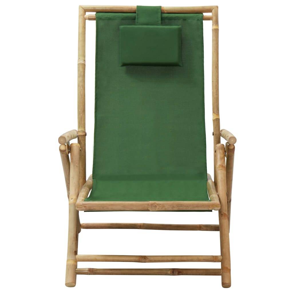 Chaise de jardin | Chaise de relaxation inclinable Vert Bambou et tissu - Image 1