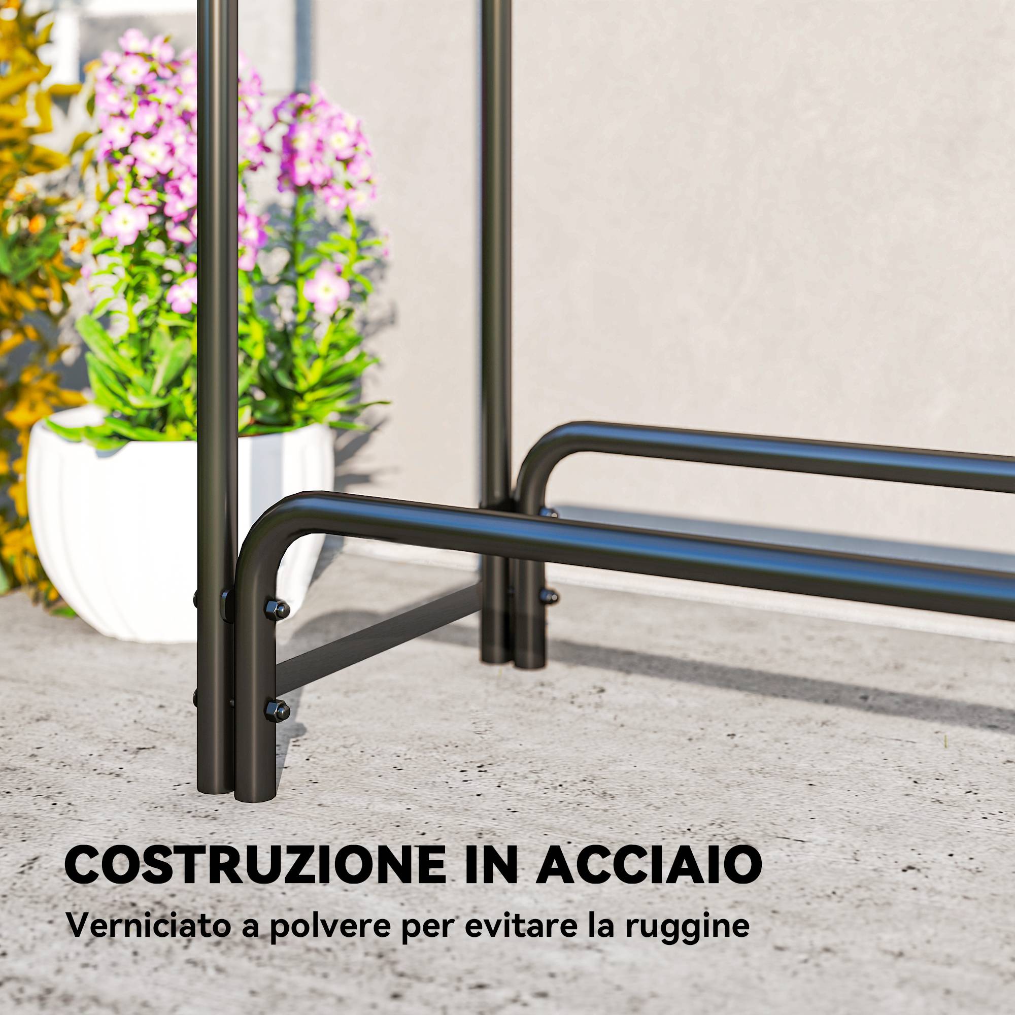 ComfortXL - Porte-bûches extérieur modulable en métal noir et vert foncé 300 x 36 x 99 cm avec bâche PE imperméable 1 m³ - Image 6