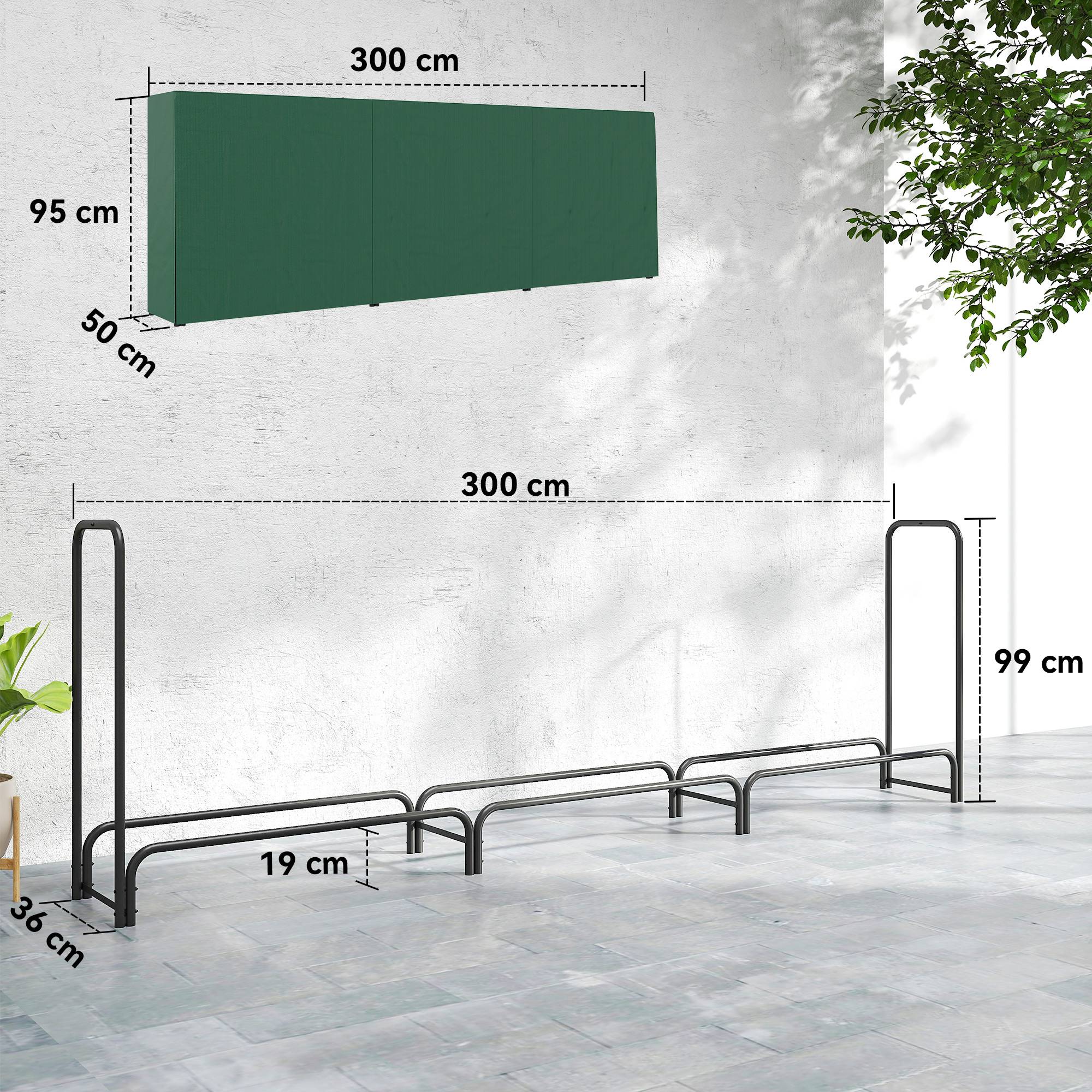 ComfortXL - Porte-bûches extérieur modulable en métal noir et vert foncé 300 x 36 x 99 cm avec bâche PE imperméable 1 m³ - Image 3