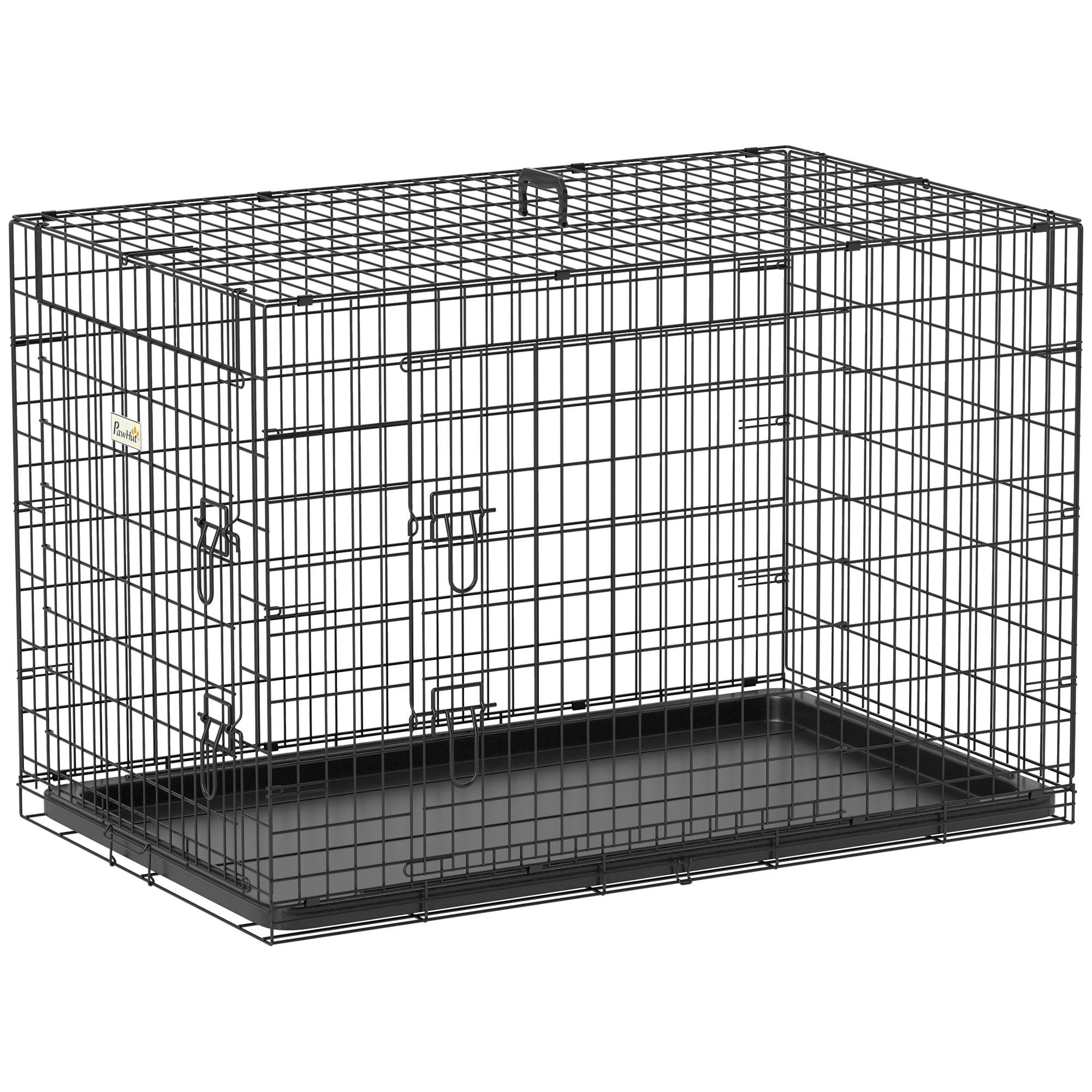 Cage pour chien acier intérieur transport pliable 2 portes plateau amovible 92cm noir - ComfortXL Outdoor Living - Image 1
