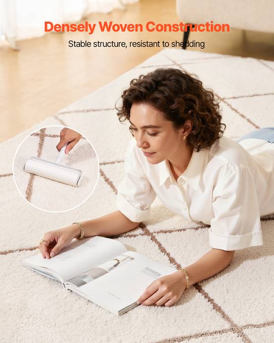VEVOR Tapis Salon Chambre Poil Long Peluche Envers Antidérapant 2,44x3,05m Beige - Image 5