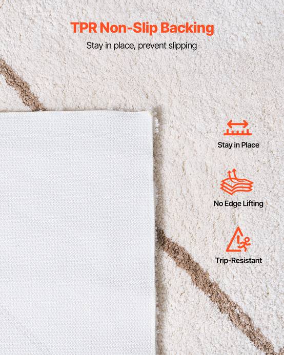 VEVOR Tapis Salon Chambre Poil Long Peluche Envers Antidérapant 2,44x3,05m Beige - Image 6