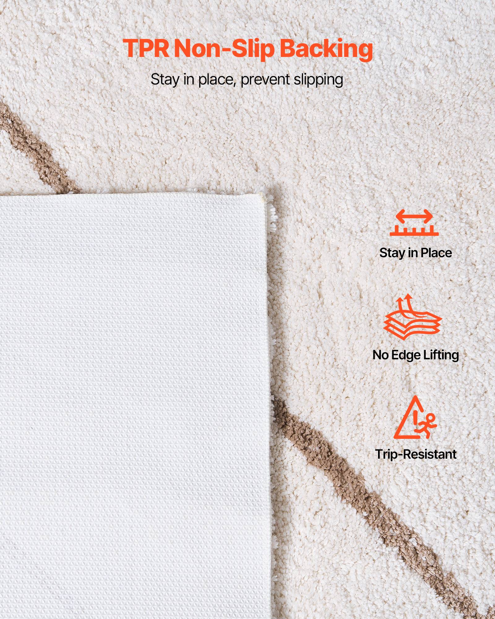 VEVOR Tapis Salon Chambre Poil Long Peluche Envers Antidérapant 2,44x3,05m Beige - Image 6