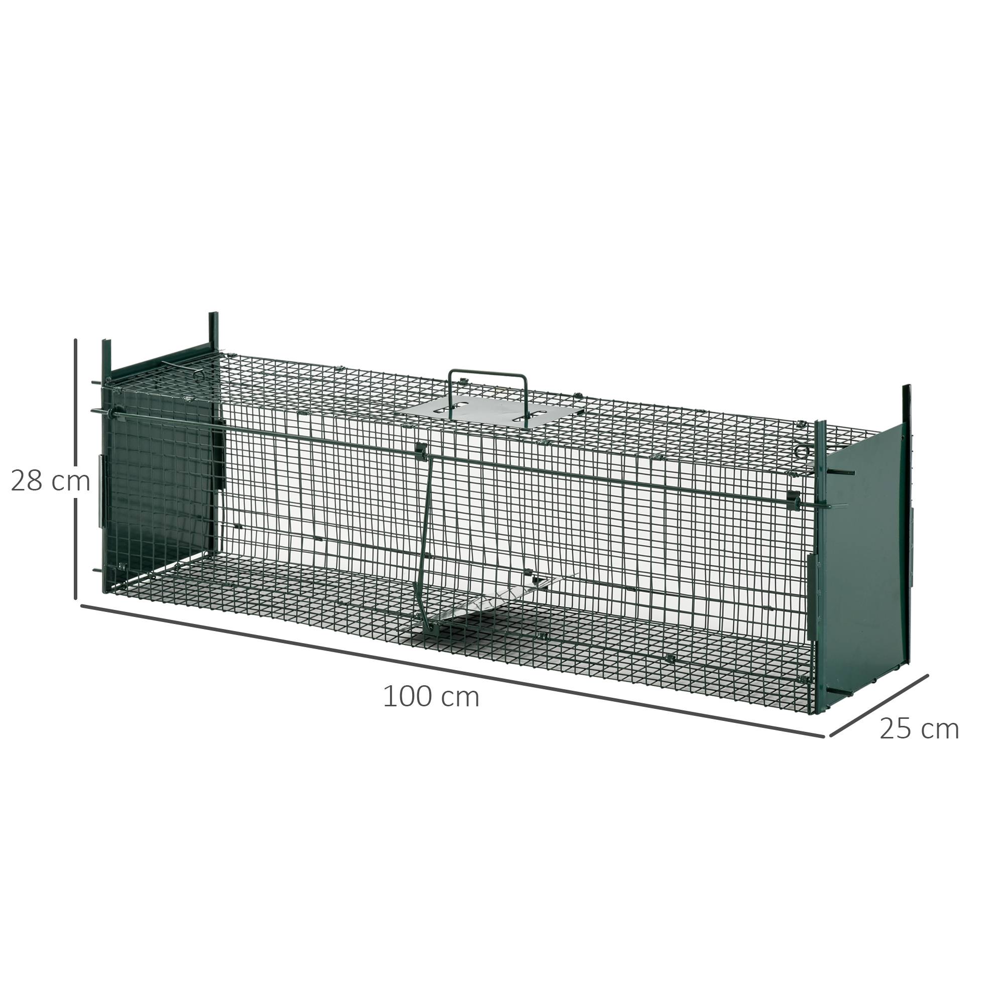 Piège Vivant Cage Attrape 100 x 25 x 28 cm Piège Fouine pour Martres, Rats, Souris - 2 entrées + poignée - métal vert - Image 4