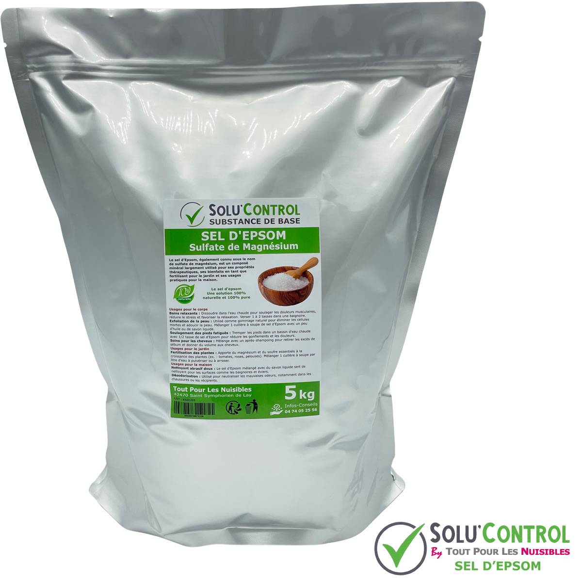 SOLU'CONTROL - Sel d'Epsom 5 kg - Sulfate de Magnésium 100% Pur et Naturel - Soin du Corps, Fertilisant et Apport en Magnésium pour plantes - Image 2