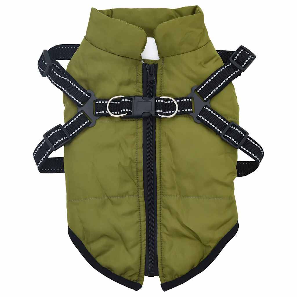 Manteau pour chien polaire imperméable avec harnais pour promenade hiver Vert Armée L40 – ComfortXL Pet Living - Image 2
