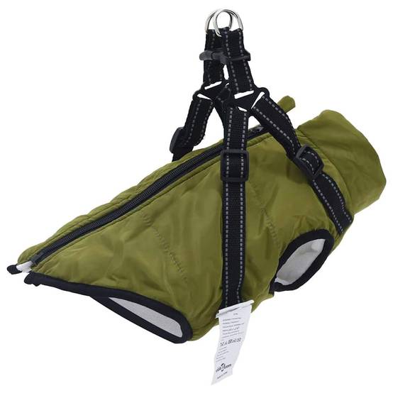 Manteau pour chien polaire imperméable avec harnais pour promenade hiver Vert Armée L40 – ComfortXL Pet Living - Image 1