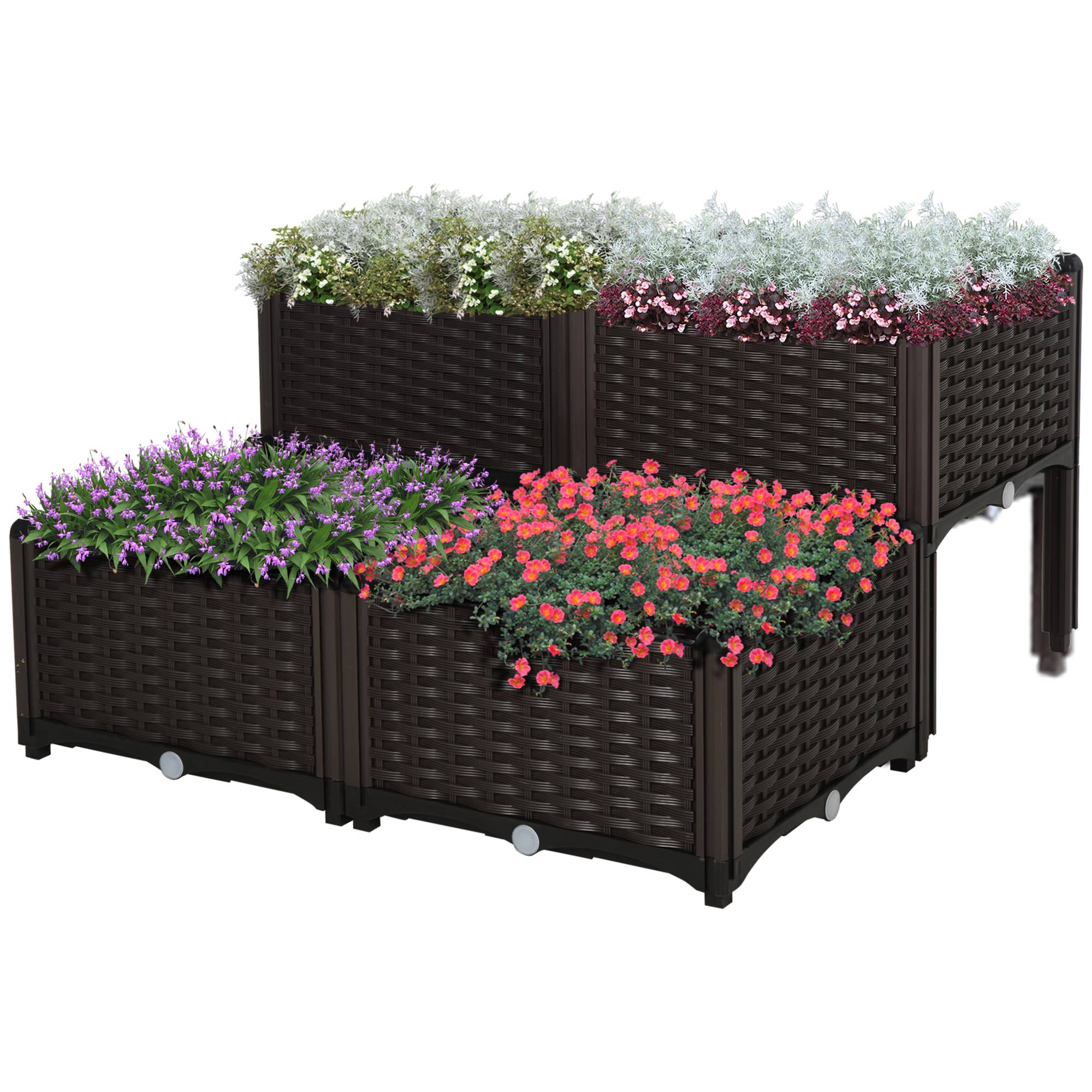 Maison Chic - Jardinière sur Pieds carré Potager 2 étages 80x80x44cm Insert d'irrigation Plastique Imitation rotin tressé Chocolat