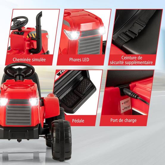 Tracteur Électrique Enfant avec Remorque et LED Jaune et Noir - Ciel Tracteur Électrique Enfant avec Remorque et LED Jaune et Noir - Ciel