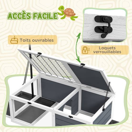 Maison enclos cage pour petit animal tortue avec 2 espaces support de lampe réglable 81 x 48 x 31,5 cm gris - Image 8