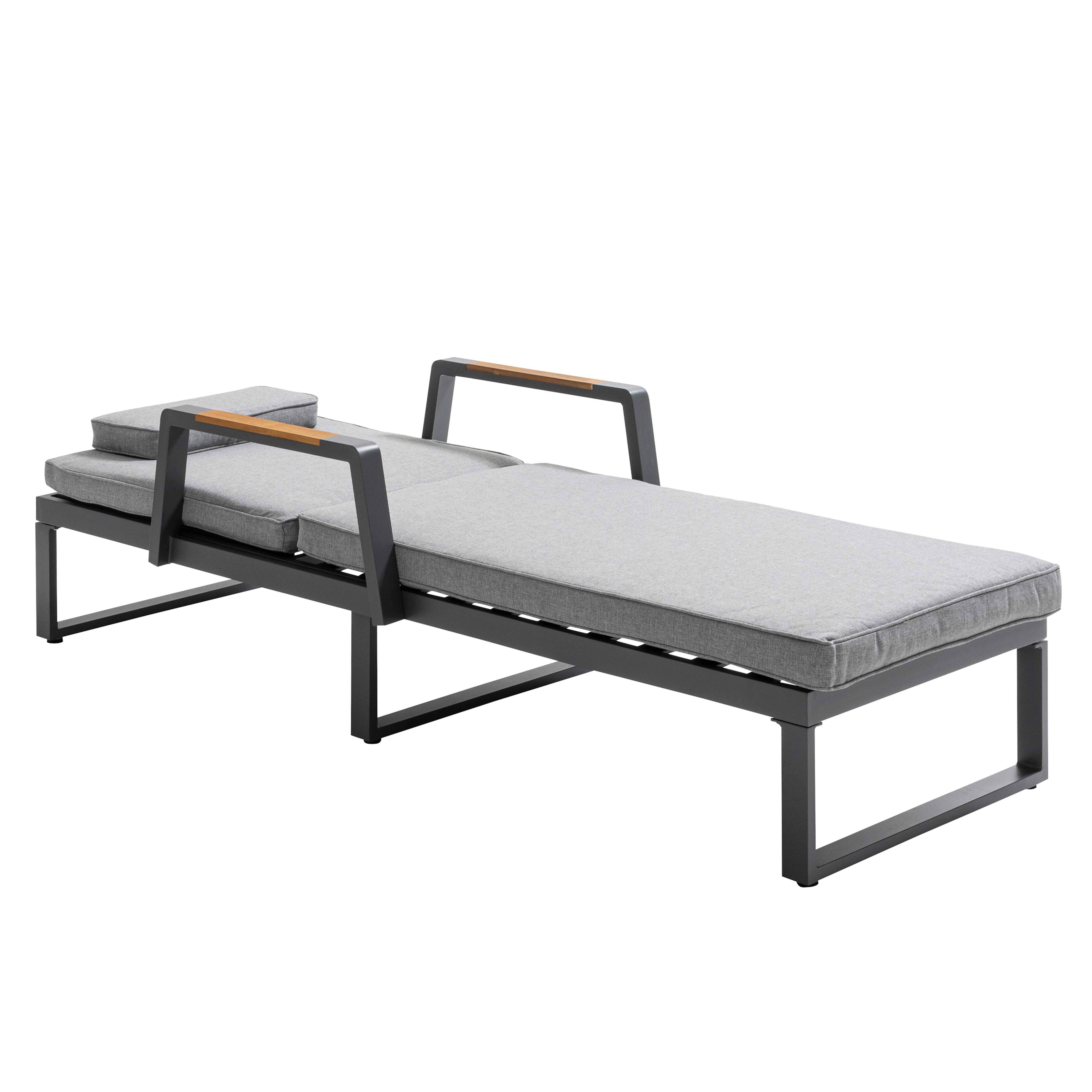Oviala - Lot de 2 bains de soleil en aluminium et teck avec 1 tablette - Oviala - Imagen 3