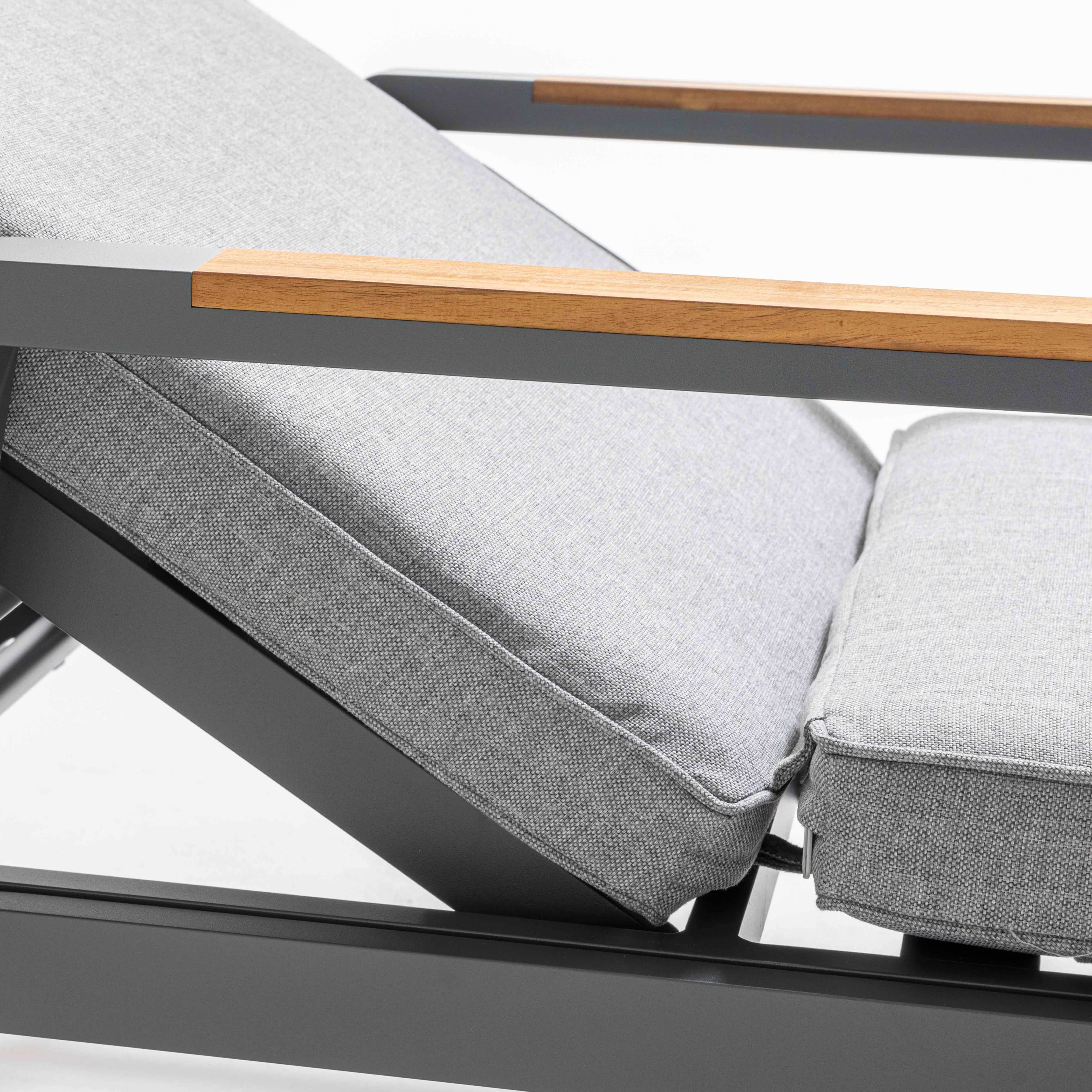 Oviala - Lot de 2 bains de soleil en aluminium et teck avec 1 tablette - Oviala - Imagen 5