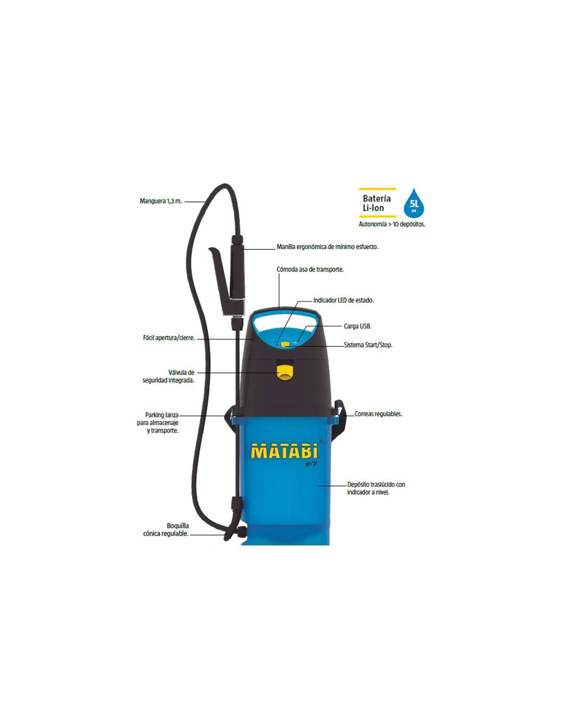 Matabi - Pulvérisateur électrique à batterie – Matabi E7 EASY – 7 L – Batterie Li-Ion vendue séparément - Image 2