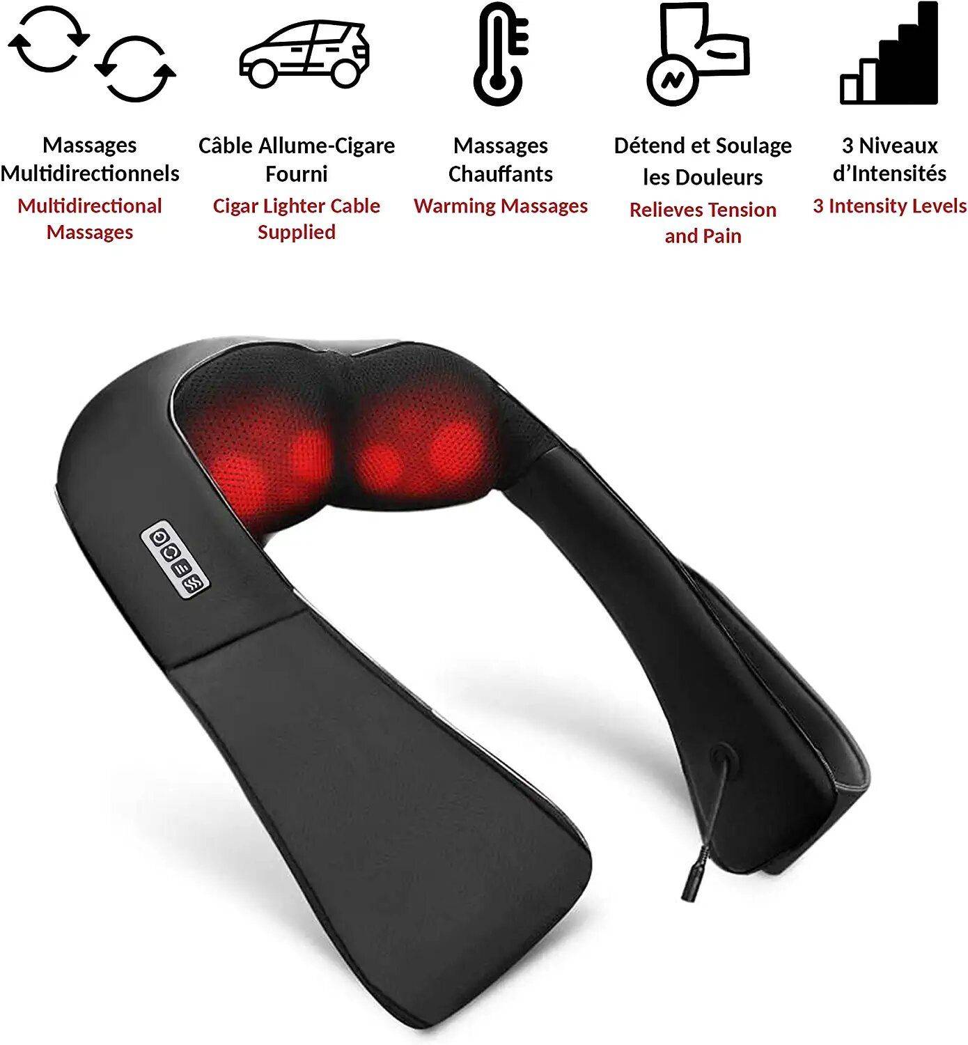FISHTEC - Masseur Cervical Cou Epaules et Dos Appareil de Massage Électrique Chauffant avec Rouleaux Shiatsu 3 Vitesses Réglables Cuir Gris - Image 8