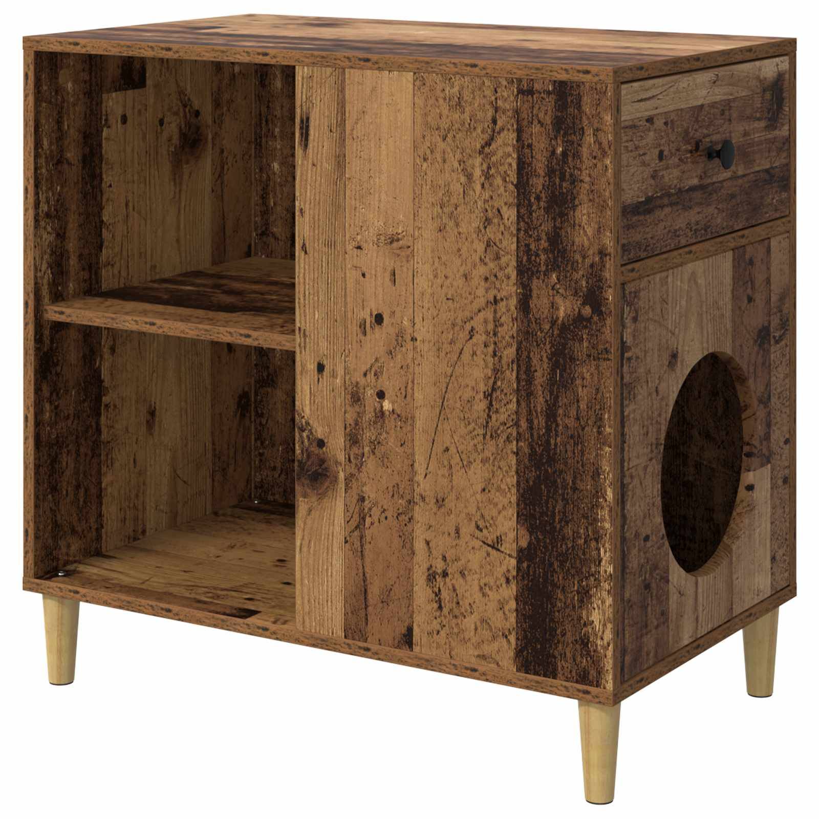 Maison pour chat bois d'ingénierie bois ancien 72 x 42.5 x 70 cm - PANGIVO - Image 2