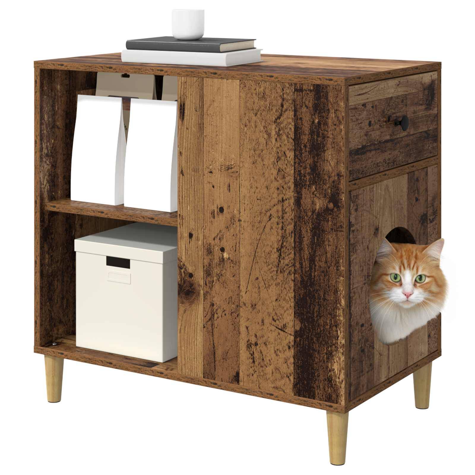 Maison pour chat bois d'ingénierie bois ancien 72 x 42.5 x 70 cm - PANGIVO - Image 3