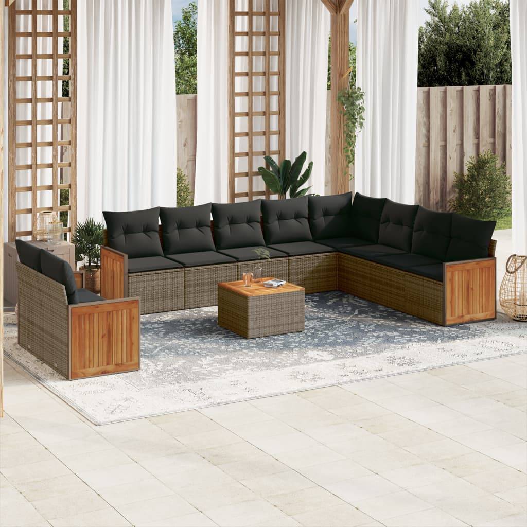 Ensemble de Jardin Bas 11 pcs Résine Tressée Grise Modulable avec 4 Fauteuils Coussins Gris – ComfortXL Outdoor Living - Image 1