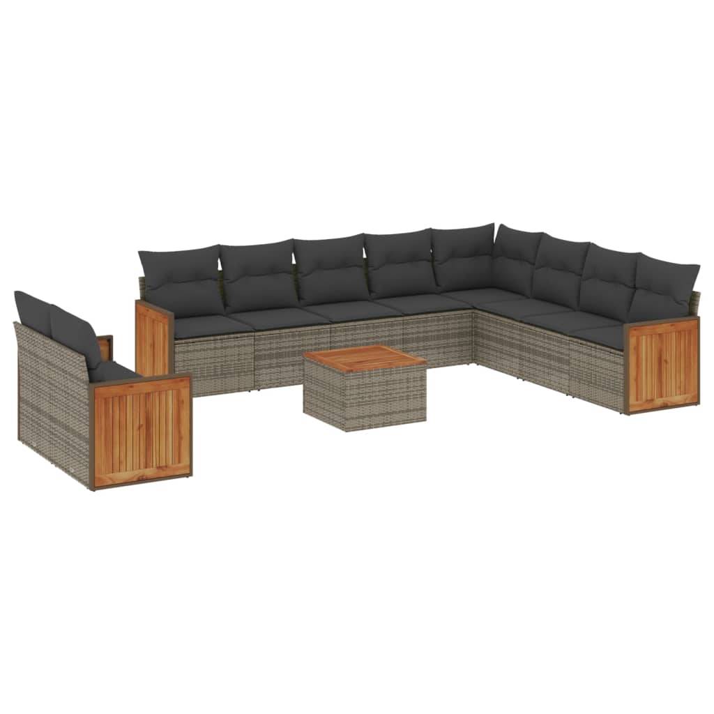Ensemble de Jardin Bas 11 pcs Résine Tressée Grise Modulable avec 4 Fauteuils Coussins Gris – ComfortXL Outdoor Living - Image 2