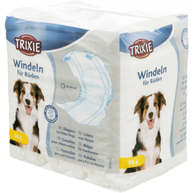 Trixie - Couche culotte jetable pour fuite urinaire chien mâle Trixie Taille M-L - 1 lot de 12 couches