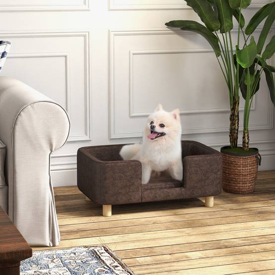 Lit canapé micro-fibre pour chien et chat avec rebord protecteur 74cm marron - ComfortXL Outdoor Living - Image 3