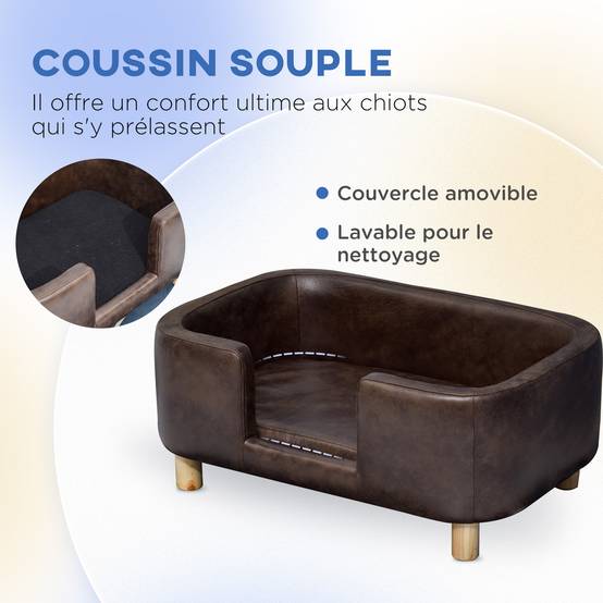 Lit canapé micro-fibre pour chien et chat avec rebord protecteur 74cm marron - ComfortXL Outdoor Living - Image 9