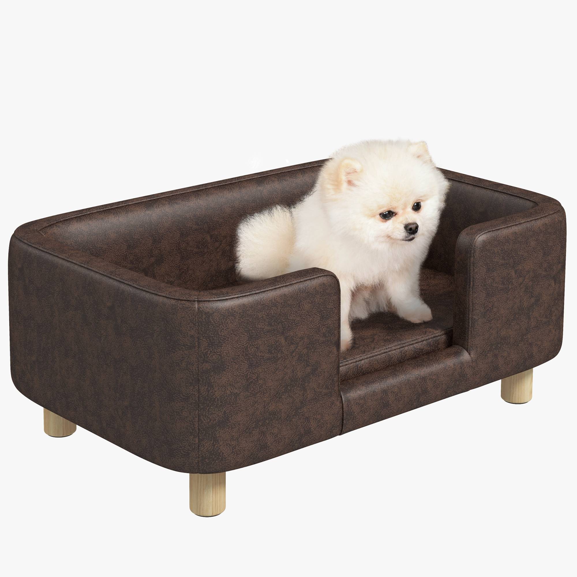 Lit canapé micro-fibre pour chien et chat avec rebord protecteur 74cm marron - ComfortXL Outdoor Living - Image 1