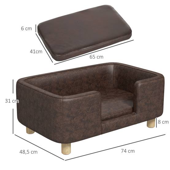 Lit canapé micro-fibre pour chien et chat avec rebord protecteur 74cm marron - ComfortXL Outdoor Living - Image 5