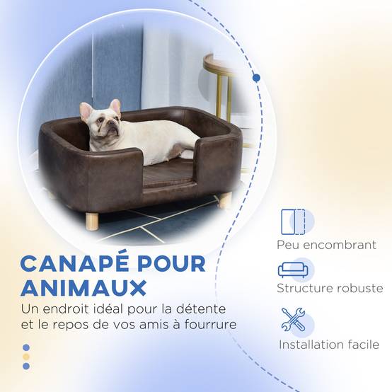 Lit canapé micro-fibre pour chien et chat avec rebord protecteur 74cm marron - ComfortXL Outdoor Living - Image 8