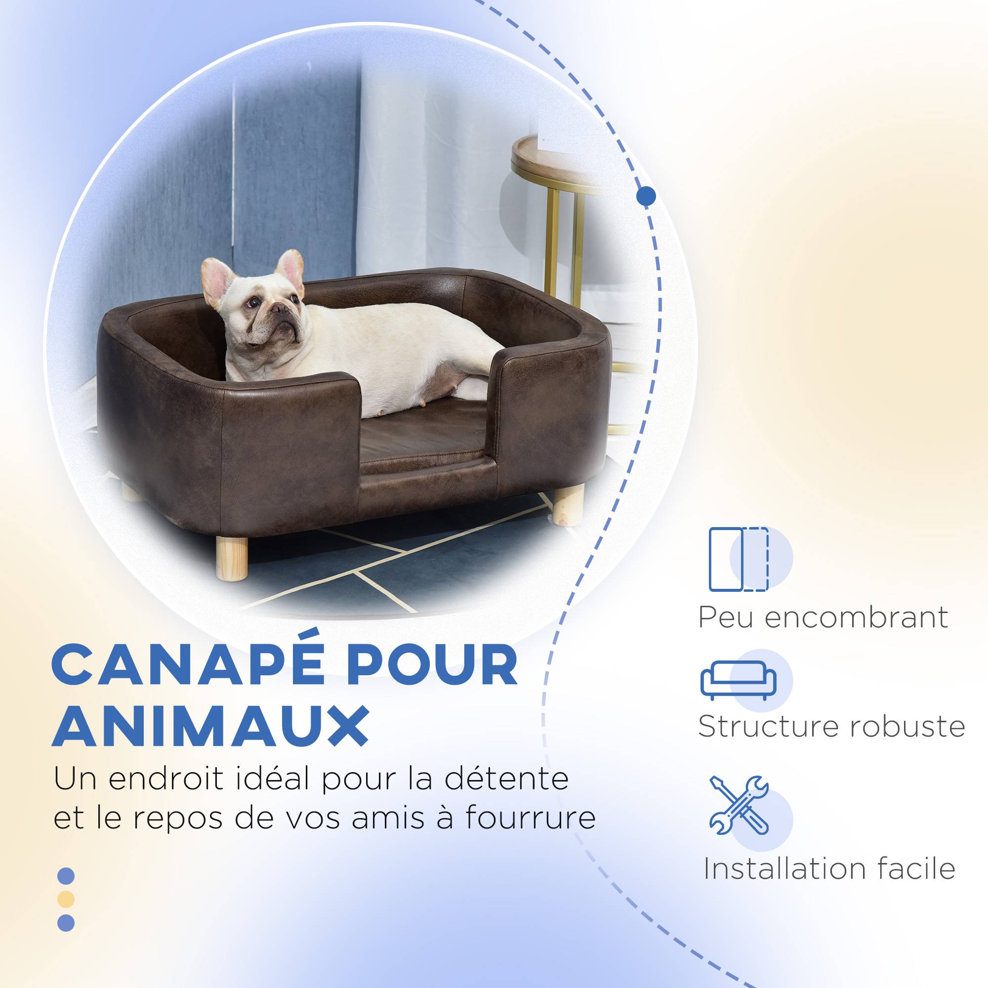 Lit canapé micro-fibre pour chien et chat avec rebord protecteur 74cm marron - ComfortXL Outdoor Living - Image 8