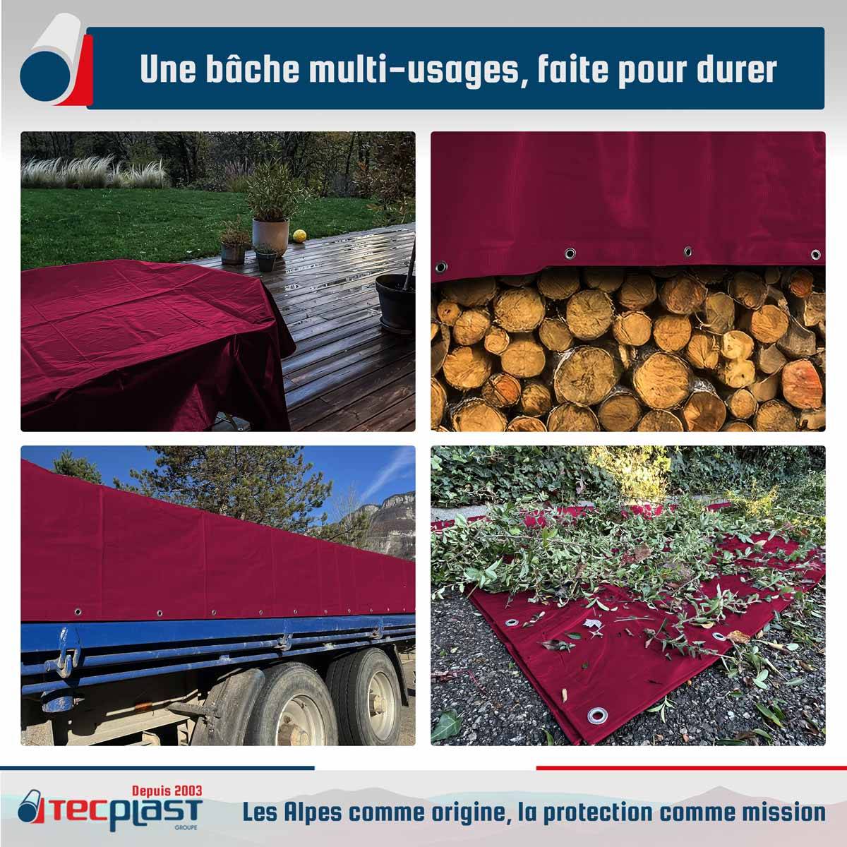 Bâche PVC 4x4 m Rouge Bordeaux - Garantie 5 ans - LP506MU - Bâche de protection étanche - Résistance Anti-UV TECPLAST - Imagen 2