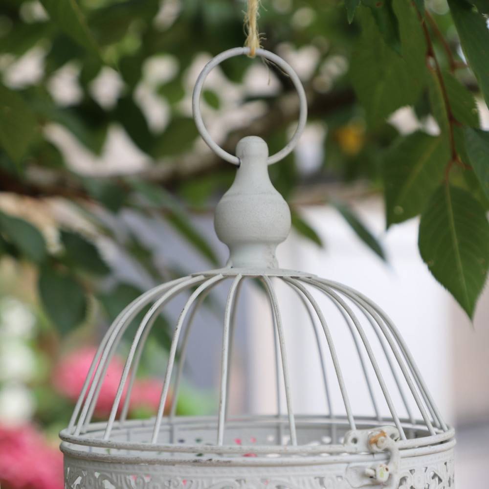 Lot De 3 Bougeoirs Creux Cage à Oiseaux Style Vintage - Décoration Romantique Blanc Métal